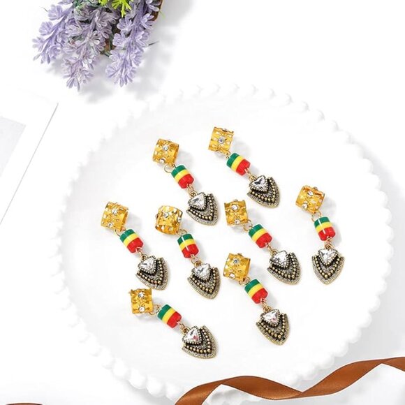 Crystals Dreadlock Cuffs Gold Braid Charms